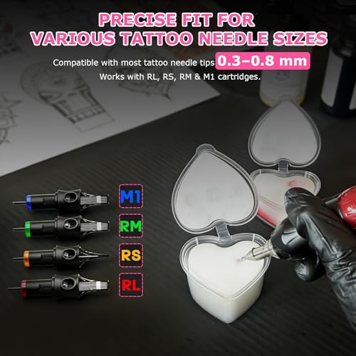Heart-Shaped Tattoo Dip Foam Cups - 48 Pack, Professional Ink Rinsing & Blotting Supplies
