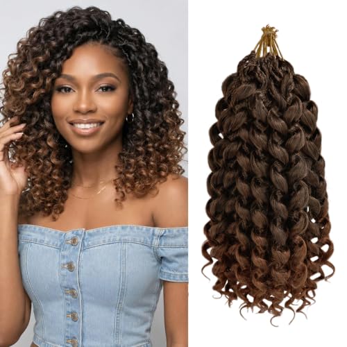 FEILIMEI T30 14 Inch GoGo Curl Crochet Hair Deep Wave Pre-Looped Synthetic Braiding Extensions - 8 Packs
