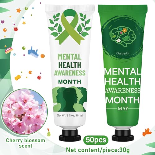 Loopeer 50 Pcs Mental Health Awareness Hand Cream Gift Set Bulk Mental Health Awareness Month Items Travel Size Hand Lotion Gifts for Women Men Public Charity Events Favor