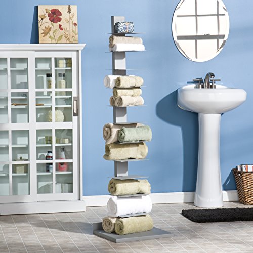 Silver Metal 11-Shelf Book Tower - Space Saving, Flippable Shelves