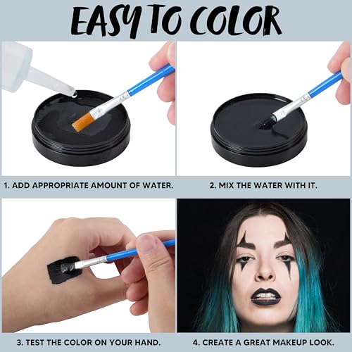 Spooktacular Creations Halloween Makeup Face Body Paint Waterproof Foundation Cream Cake Tub, Halloween Party Cosplay Clown Sfx Costume and Dress Up Makeup for Adult(1 Oz, Black)