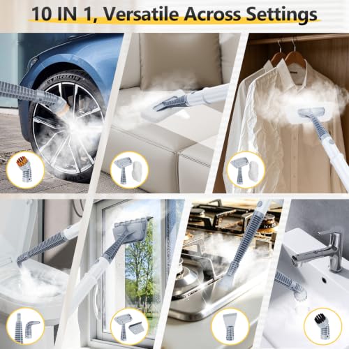Cherubia 10-in-1 Steam Mop with Detachable Handheld Cleaner - Warm White & Gray