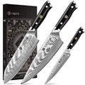 ASETY Damascus Knife Set 3 Pieces with G10 Handle - Chef, Santoku & Utility Knives