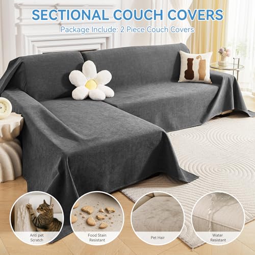 Waterproof Sectional Couch Cover Set - XX-Large Dark Grey, 2 Pieces