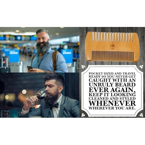 G.B.S 2-Sided Dual Action Fine and Coarse Teeth Beard Comb Wood Durable, Pack of 3