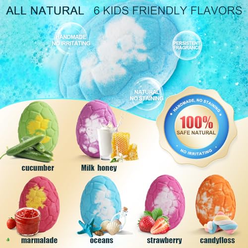 Zeewoo 6 Pack Dinosaur Bath Bombs with Surprise Toys for Kids, Organic & Safe Fun