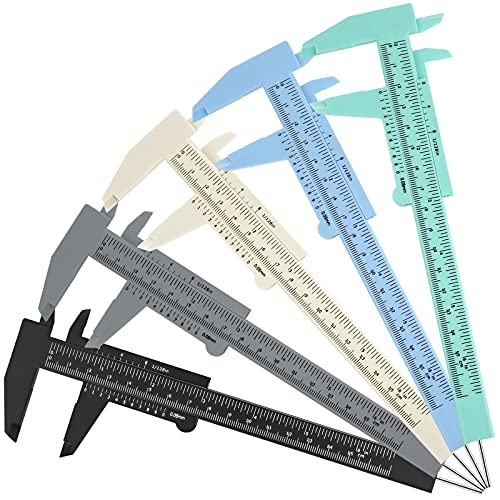 Frienda 5 Pieces Eyebrow Measuring Ruler Brow Mapping Tool Mini Vernier Caliper Double Scale Plastic Sliding Gauge Ruler for Micro Blading Eyebrow Tattoo Brow Artists(Fresh Colors)
