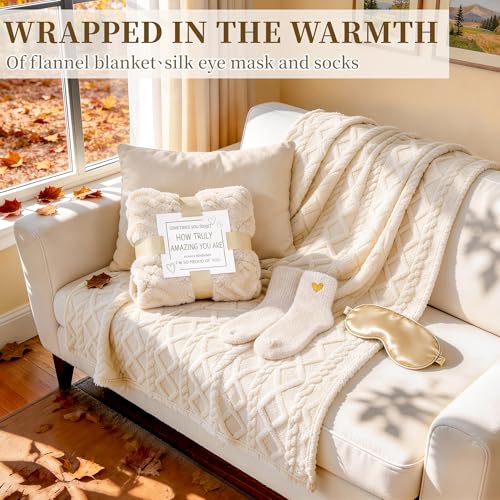 Self Care Gift Basket for Women with Flannel Blanket - White | Get Well Soon