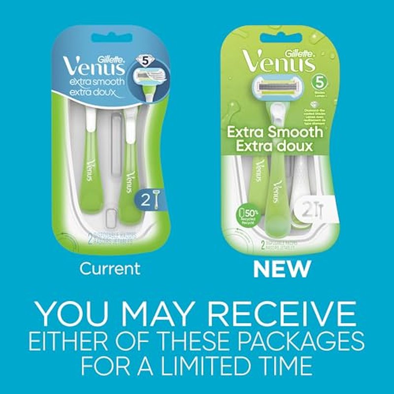 Gillette Venus Extra Smooth Green Disposable Women's Razors, 2 Count (Pack of 2)