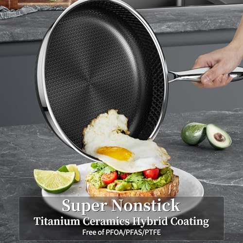 Innerwell Titanium Ceramic Hybrid Stainless Steel Frying Pan Set 10 & 12 Inch with Lids