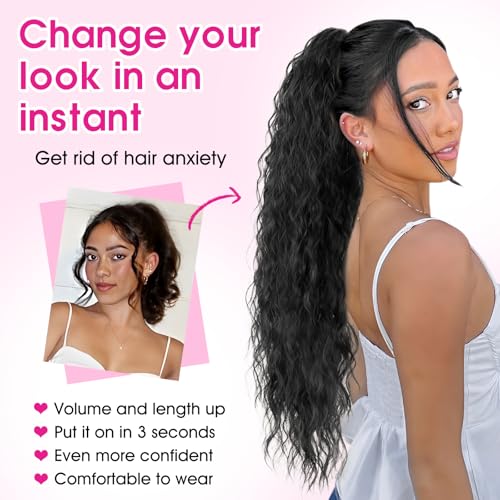 30 Inch Curly Ponytail Extension with Claw Clip - Natural Look Black