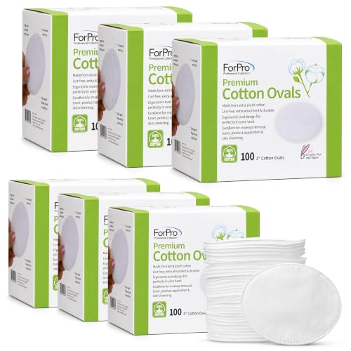 Premium 3-Inch Cotton Ovals 600 Count - Hypoallergenic & Plush Makeup Remover