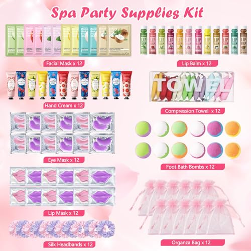 Spa Party Favors Kit for Women - Facial Masks, Lip Balm, Eye Patches & Bath Bombs