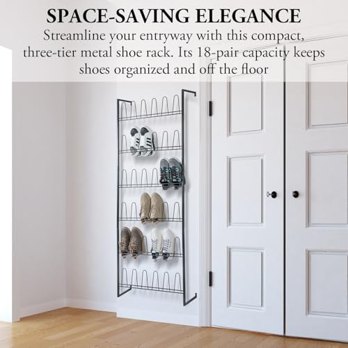 Black Wall Mounted Shoe Rack with 36 Hooks - 70 Inch, 6 Tier