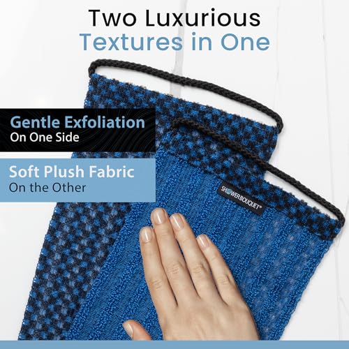 Shower Bouquet Japanese Charcoal & Silver Ion Exfoliating Washcloth Set 2-Pack - Blue & Green Variants