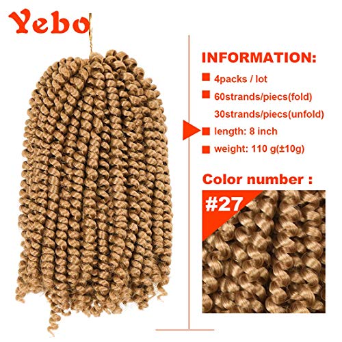 Spring Twist Crochet Braiding Hair Extensions 8 Inch 4 Pack Ombre