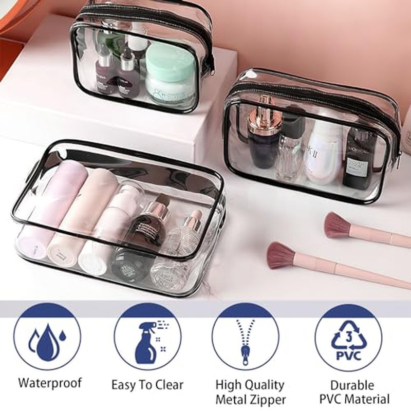 18 Pieces Clear Cosmetics Bag Bulk, TSA Approved Toiletry Bag for Travel, Clear PVC Zippered Cosmetic Makeup Pouch, Waterproof Vinyl Plastic Organizer Case for Vacation Bathroom (Small)