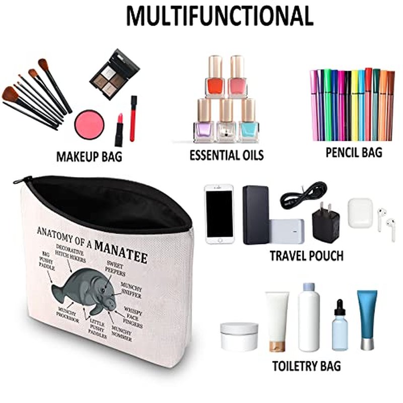G2TUP Manatee Lover Gift Anatomy Of A Manatee Makeup Bag Manatee Fan Cosmetic Bag Manatee Mom Gift Sea Cow Lover Gift Zipper Travel Bag (Anatomy Of A Manatee White Bag)