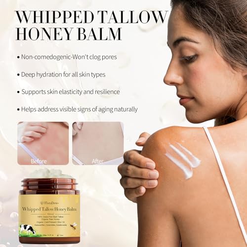 Tallow and Honey Balm - Organic Grass-Fed Beef Tallow for Skin - Moisturizer Deep Hydration for Body with Beef Tallow & Raw Honey & Infused Olive Oil 4.23 FL OZ (Citrus)