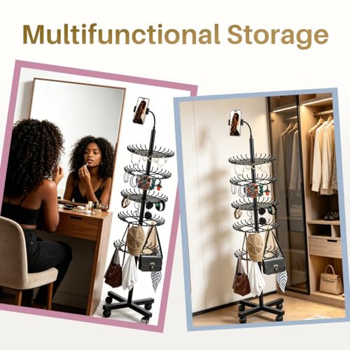 Veliditz Black Adjustable Braiding Hair Rack with 140 Pegs, Multi-Layer & Mobile