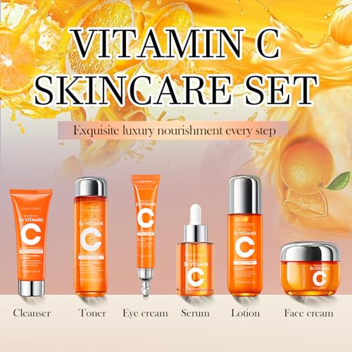 Skin Care Set Kit Vitamin C Korean Skincare Set Skin Care for Kids Includes Toner, Serum,Cleanser Gift Set for Women Teens Girls (6pcs Full Size Set)