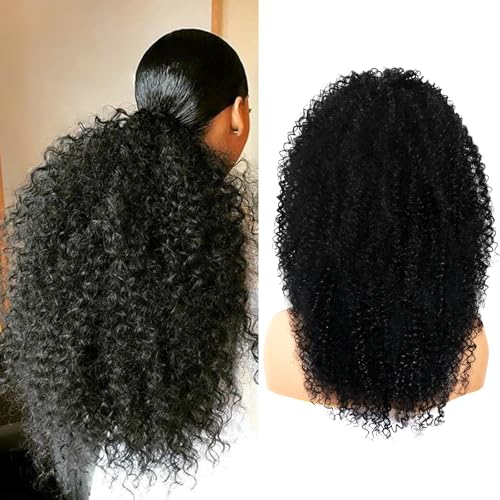 27-Inch Drawstring Ponytail Extension for Black Women, Kinky Curly Hairpiece