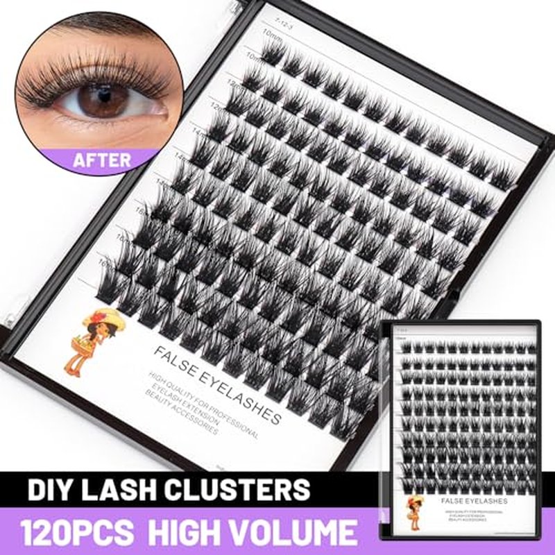 Bodermincer 120pcs D Curl 8-10-12-14-16mm Mixed Wide Cluster Professional Makeup Individual Cluster Eye Lashes Grafting Fake False Eyelashes Home Eyelash Extension (8-10-12-14-16mm Mixed)