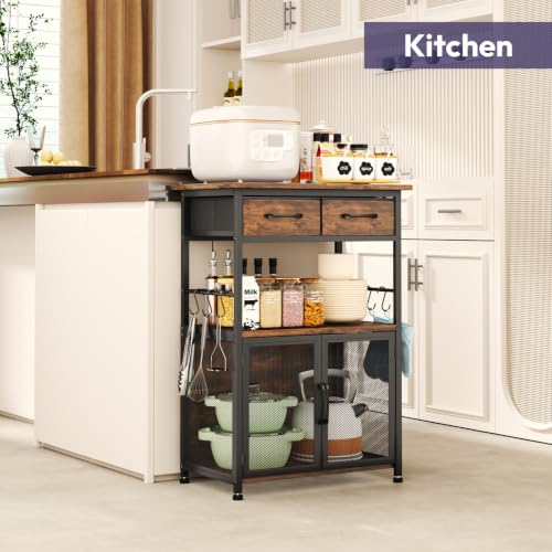 Espresso Coffee Bar Cabinet with Drawers & Hooks - 20.47 x 13.78 x 31.3 Inches