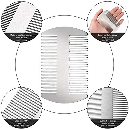 Boao 2 Pcs Metal Hair Combs for Women Men Stainless Steel Beard Mustache Comb Credit Card Size Lice Wallet Pocket Fine Cutting Teasing Barber Hair Styling Dandruff Remove Dreadlock(Silver)