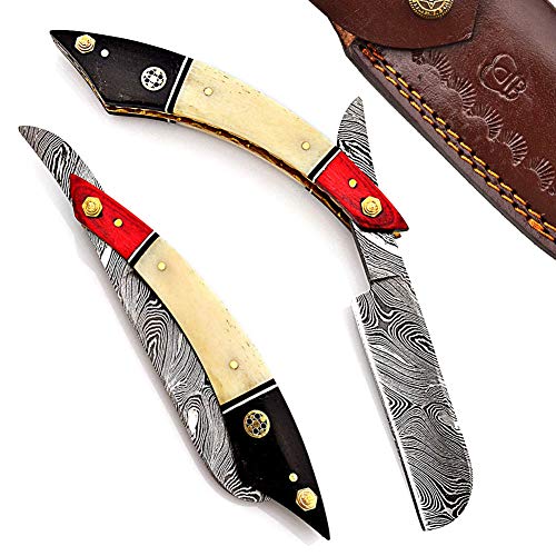 Strong Edges Damascus Steel Straight Razor Kit with Leather Case & Strop - Classic Barber Shaving Razor, Pre-Honed for Men, Gift Ready
