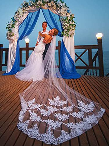 Long Bridal Lace Veil with Comb - Ivory Cathedral Wedding Tulle Hair Accessory 118" - Variation Ivory-2
