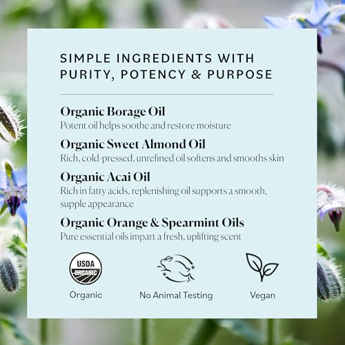 Sky Organics Organic Extra Hydrating Body Oil, Nourishing Organic Skin Care with Borage, Acai & Sweet Almond Oil, Nourishing Hydration for Softer, Smoother, Refreshing Orange & Spearmint Scent,