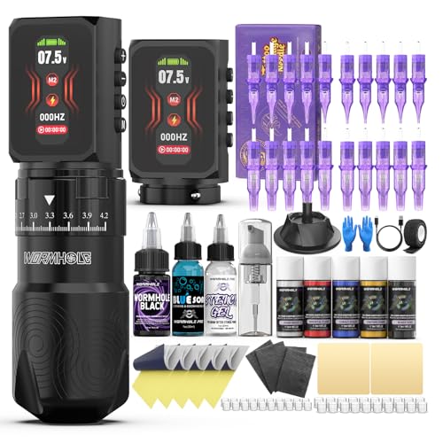 Wireless Tattoo Machine Kit with 2 2300mAh Batteries - Includes 20 Cartridges & Accessories - Variation: 2 Batteries + Kit