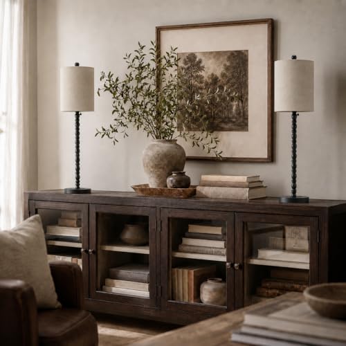 Buffet Lamps Set of 2 - 30-Inch Tall Table Lamps with Metal Bases & Linen Shades - Matte Black, UL Certified