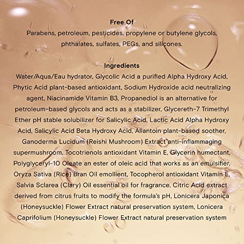 Moon Juice Acid Potion Liquid Face Exfoliator - 25% AHA BHA Exfoliant with Reishi + Niacinamide - Helps Resurface Skin, Unclog Pores & Stimulate Collagen - Hydrates & Soothes Skin (3.3 Fl oz)