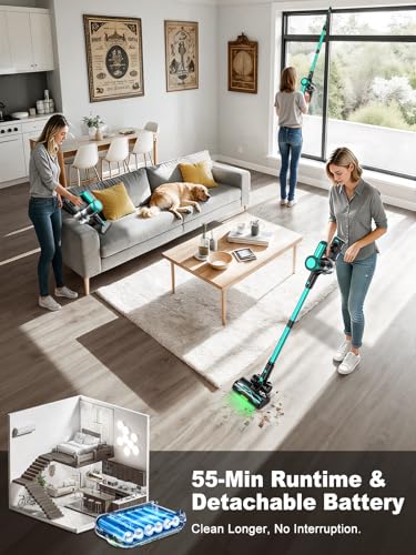 OIRFND Cordless Vacuum Cleaner 58KPa 60Mins 10-in-1 Self-Standing, Army Green