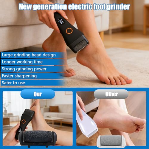 Dermawave Electric Foot File Callus Remover for Feet, Professional Foot Sander Grinder with 60 Sandpaper Discs for Men & Women, Pedicure Tool for Corn Dead Skin Cracked Heel