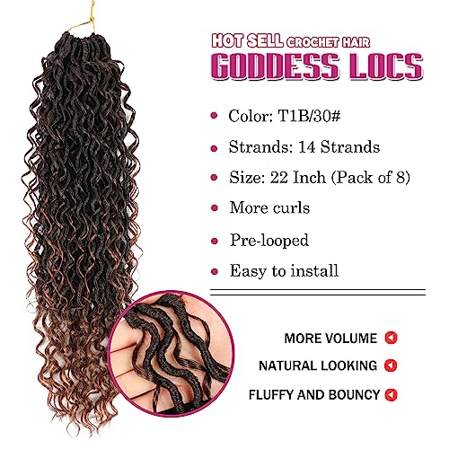 T1B/30 Faux Goddess Locs Crochet Hair 8 Pack 22 Inch for Black Women