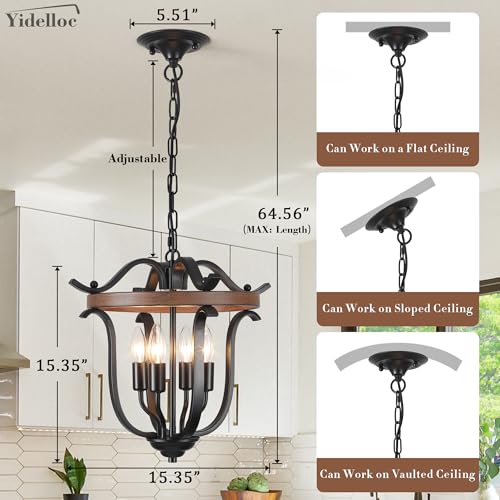 Brown 4-Light Farmhouse Chandeliers Vintage Cage Ceiling Light Fixture