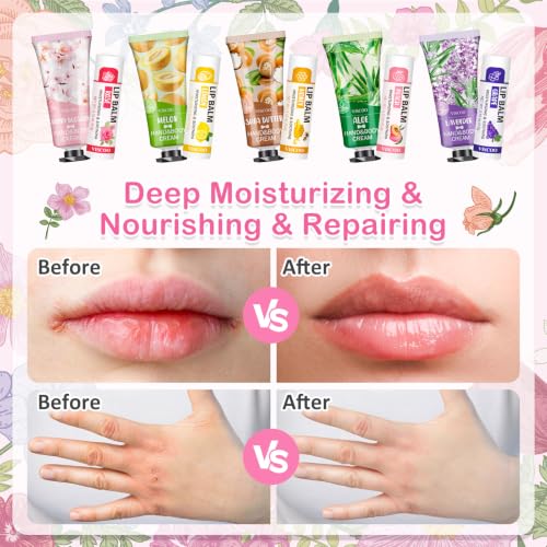40 Pack Lip Balm and Hand Cream Set with Gift Bags & Cards - Bulk Gifts for Women