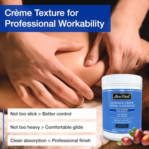Bon Vital' Multi-Purpose Massage Crème 64oz with Aloe Vera - Relax Sore Muscles