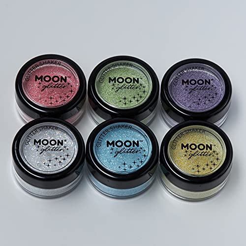 Pastel Glitter Shakers by Moon Glitter ? 100% Cosmetic Glitter for Face, Body, Nails, Hair and Lips - 0.10oz - Set of 6 colours