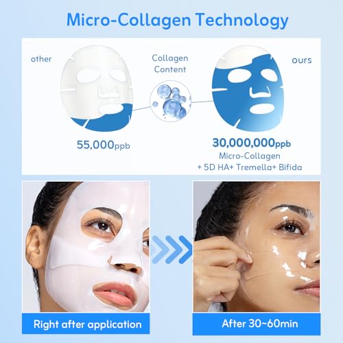 Hydrogel Face Mask 4-Pack with Collagen & Hyaluronic Acid for Deep Hydration
