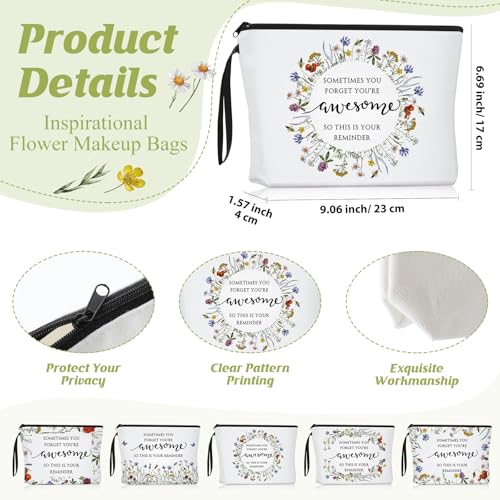 20 Inspirational Floral Canvas Makeup Bags for Women - Bulk Set