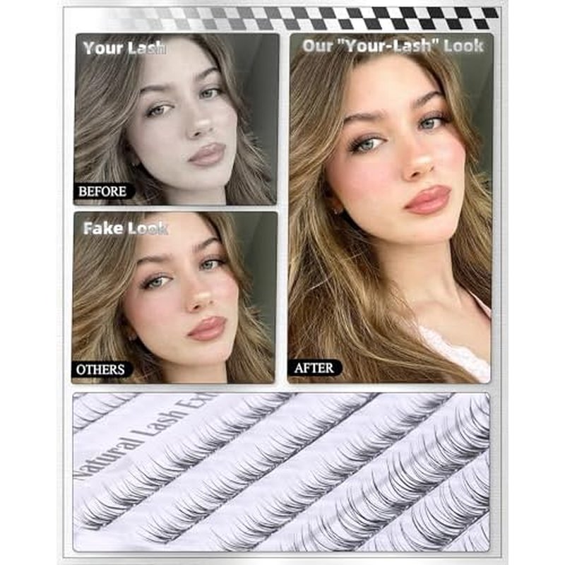 ALICE Short Lash Clusters Kit 8mm-10mm-12mm Natural Clear Band Cluster Eyelash Extension Kit Wispy Eyelash Clusters Kit with Bottom Lashes Bond and Seal DIY at Home