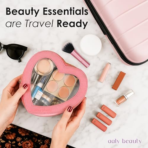 Aaly Beauty Heart Makeup Bag - Pink Cosmetic Organizer for Full-Size Makeup & Skincare