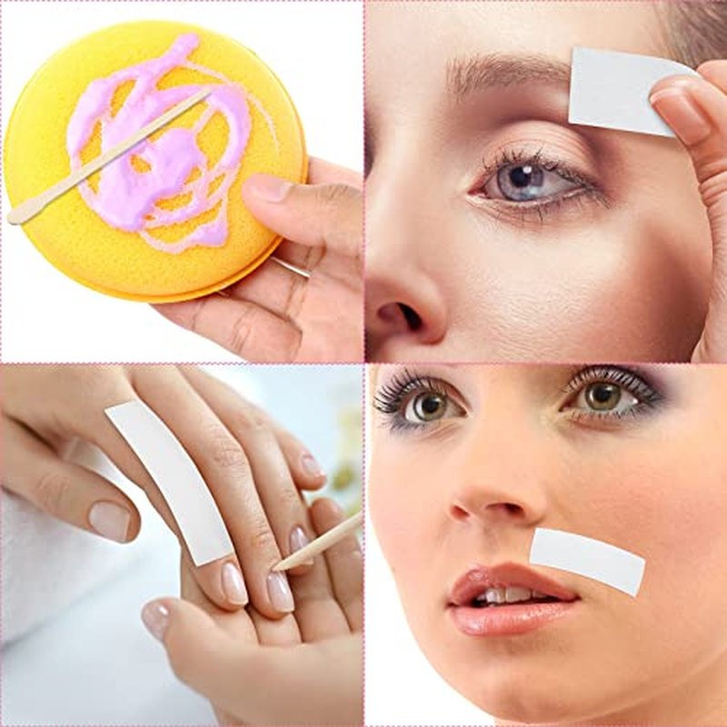 Ireer 1000 Pcs Wax Strips and Sticks Kit 500 Pcs Non Woven Waxing Strips 500 Pcs Assorted Applicator Sticks Soft Wooden Facial Body for Eyebrow Hair Removal Spa Home Women Men Leg