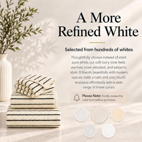 Black & Ivory Cotton Bath Towel Set - 8 Pack, Soft & Absorbent