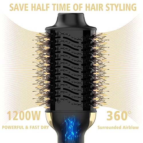 Dimecano 4-in-1 Hair Dryer Brush Volumizer with Negative Ion - Black Gold