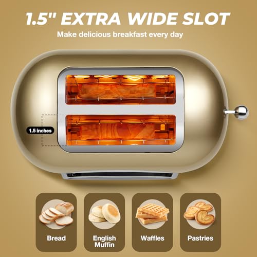 Roter Mond 2 Slice Toaster - Touchscreen Stainless Steel, Gold - Compact & Modern